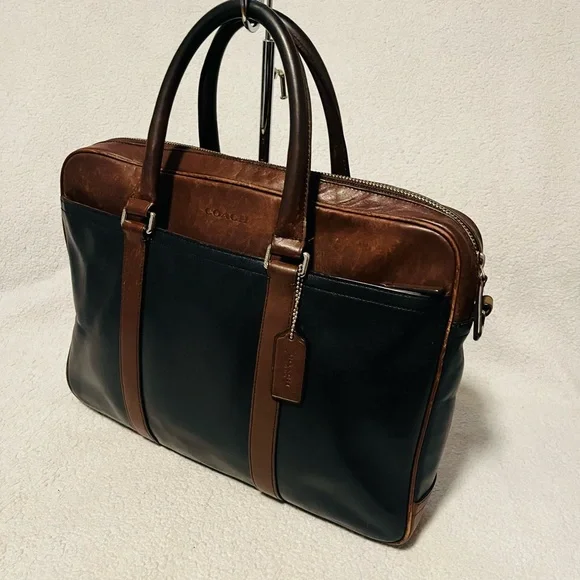 Coach Slim Bicolor Leather Briefcase - Picture 2 of 13